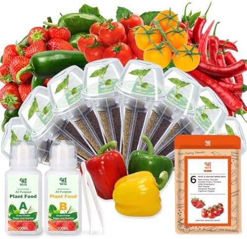 Strawberry Seed Pods for All Hydroponics Growing System, 8 Pods with 600+ Seeds of Cherry Tomato, Jalapeno Pepper, Cayenne Pepper, Strawberry and Bell Pepper by HiHOYA