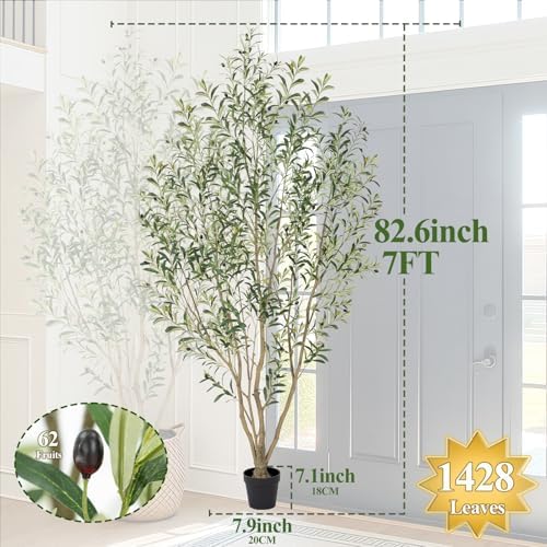 7ft Olive Trees Artificial Indoor, Tall Faux Olive Tree with Realistic Leaves and Lifelike Olives Fruits, Large Fake Silk Plant for Living Room Office Bedroom Balcony Home Decor - Image 6