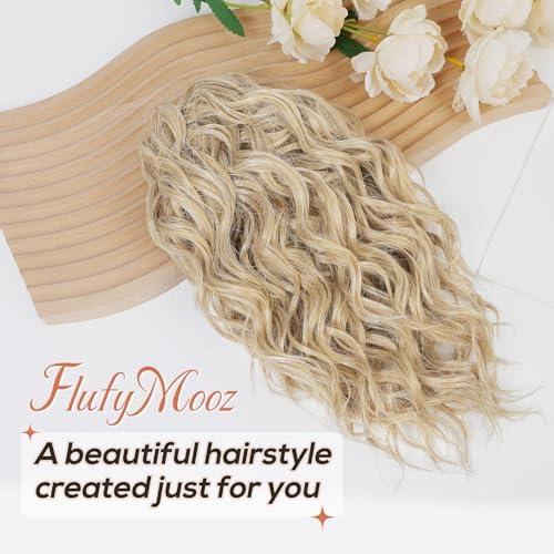 Flufymooz Ponytail Extension, 12" Short Claw Ponytail Extension Wavy Curly Jaw Clip in Pony tails Hair Extension Natural Synthetic Hairpiece for Women (Cool Blonde) - Image 2