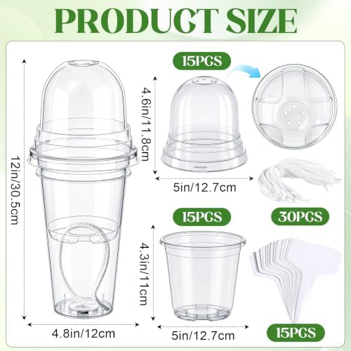 15 Pack 5" Self Watering Propagation Pots Clear, Plain Cup - Image 2