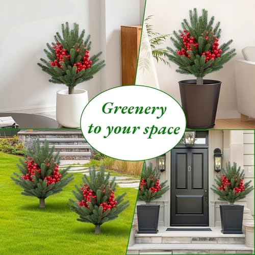 21.6" Artificial Cedar Topiary Ball Trees with Metal Ground Spike, Set of 2 - Image 5