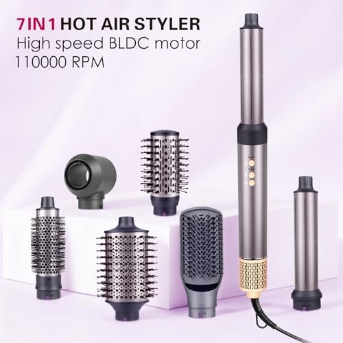 7 in 1 Hot Air Styler 110,000 RPM High Speed Blow Dryer for Women Fast Drying Curling, Volumizing & Straightening Includes Travel Case - Image 2