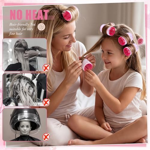 obeoby 4 Sizes Hair Rollers for Women Self-Grip Curlers Set, Cherry Print - Image 5