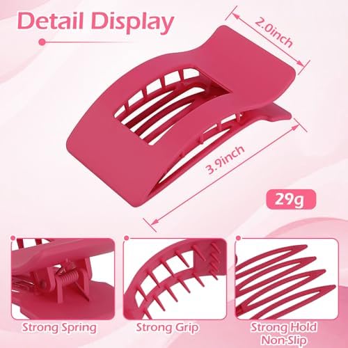French Flat Hair Clips for Women 6pcs Hair Claw Clips for Thick or Thin Hair Matte Claw Clips for Girls Barrettes Non-Slip Strong Hold Hair Accessories for Women (Pink) - Image 3