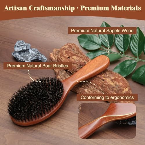 Stylemate Boar Bristle Hair Brush Smooth Shine Detangler for All Hair Types - Image 3