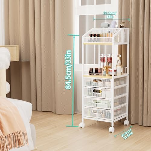 HapiRm Rolling Cart Makeup Organizer - Metal Makeup Cart with Wheels and Drawers for Small Spaces & Messy Vanities, Space-Saving Beauty Cosmetics Cart Storage Cabinet Stand for Perfume Hair Tools - Image 6
