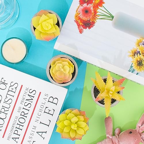 Set of 4 Small Yellow Fake Succulent Plants - Mini Artificial Succulents for Bathroom, Living Room, Office Desk, Coffee Table, Kitchen Shelves - Aesthetic Indoor Shelf Decor - Image 5