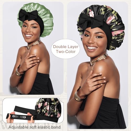 CHLINS Double Layer Satin Bonnet for Sleeping, Hair Bonnet for Curly Hair - Image 2