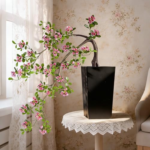 Large Artificial Bonsai Tree Artificial Flowering Tree Indoor Faux Decorative Plant for Living Room Home Office Décor Lifelike Branching & Natural Leaf Color Tree Madagascar Almond Style (Rose Red) - Image 5