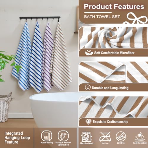 JML Microfiber Beach Towels Set, 6 Pack, 27" x 55", Cabana Stripe Coffee - Image 3