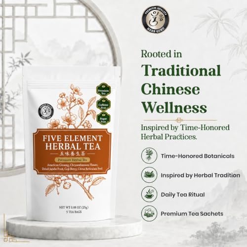 Herb Guru Herbal Tea, Five Element Ginseng & Goji, 5 Bags (50 Cups) - Image 4