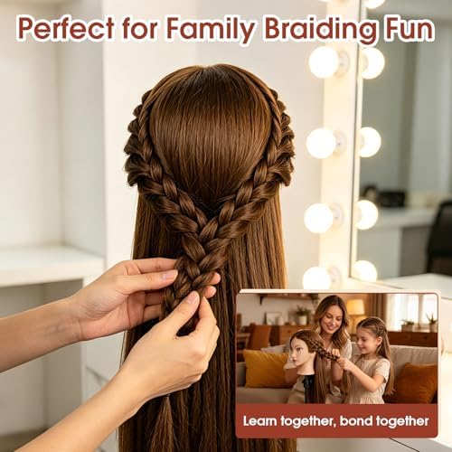 Mannequin Head with 80% Real Hair, 26'' Hairdresser Practice Styling Training Head Cosmetology Manikin Doll Head with Clamp Holder, DIY Braiding Set (Amber Brown) - Image 3