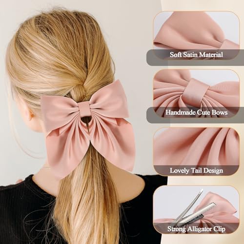 Seiolieliou 6Pcs Hair Bows for Women, Silky Satin Bow Hair Clips for Girls - Image 2