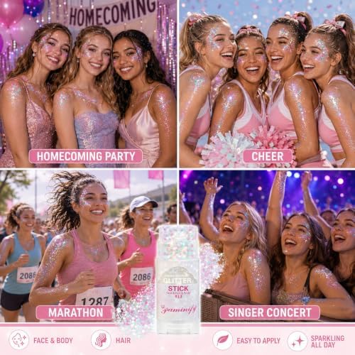 Sparkling Pink Hair Face Glitter Stick,Waterproof Holographic Chameleon Pink Body Glitter Stick, Halloween Mermaid Fairy Costume Spirit Day Accessories,Festival Rave Concert Carnival Makeup - Image 4