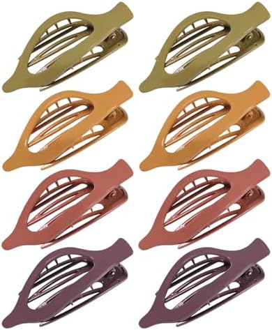 8 Pack Glossy Flat Hair Clips for Women – Large No-Slip Claw Barrettes in Mustard, Orange, Rust Red & Plum, Shiny Finish Strong Hold for Thick & Thin Hair by CentStar
