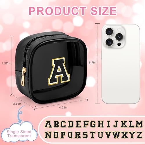 YOOLIFE Mini Clear Makeup Bag Initial Make Up Bag Waterproof Travel Toiletry Bag, Clear Makeup Bag Travel Essentials Gifts for Women Teen Girlfriend Teacher Mom Cute Pouch for Medications Black K - Image 3