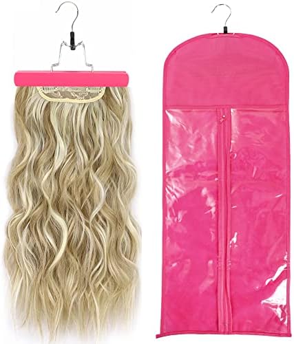 31.5 Inch Hair Extension Holder, Extra Long Wig Storage Bag with Hair Extension Hanger for Multiple Wigs, Portable Style Travel Hair Extensions Bag (1Pcs Pink) by USHUIUS