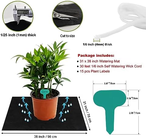 31 x 38 inch Automatic Plant Watering Mat & 30 feet Self Watering System Wick Cord for Seed Starter Tray Capillary Mat for Seedling Capillary Matting for Potted Plants Greenhouse Gardening - Image 2