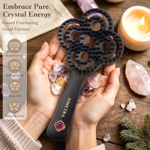 SIMETRA Lucky Hair Brush for Women & Men, 14K Gold Plated Wet Brush Detangling Brush for All Hair Types, Natural Crystal Inlay Boar Bristle Hair brush, Curly Detangler HairBrush for Scalp Massage Gift - Image 5