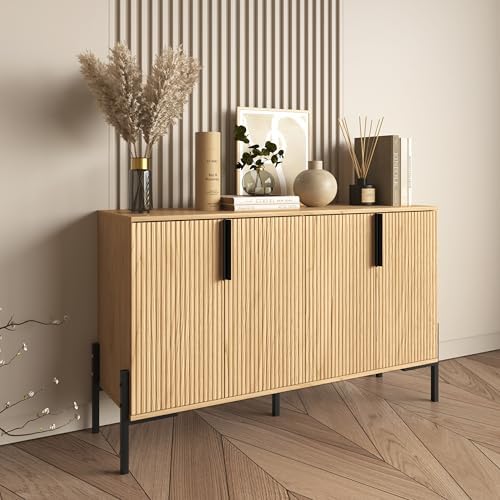 4 Doors Sideboard Buffet Cabinet with Adjustable Shelves, Modern Accent Sideboard with Golden Legs, Wide Storage Cabinet for Kitchen, LivingRoom,Natural by ALBSL