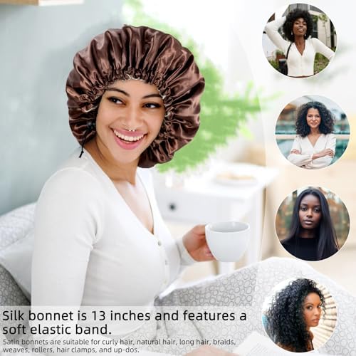 Edoneery Satin Bonnet for Sleeping Women, Double Layer Adjustable Sleep Cap - Image 4