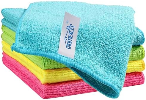 HOMEXCEL Microfiber Cleaning Cloth, 5 Pack Cleaning Towels for Kitchen, Lint Free, Scratch-Free, Highly Absorbent, and Reusable Cleaning Rags for House, 11.5 X11.5 inch (Green/Blue/Yellow/Pink) by HOMEXCEL