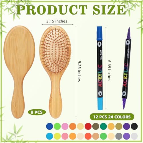8PCS DIY Bamboo Hair Brush Painting Kit Bulk with 12 Pens for Decor, Oval - Image 2