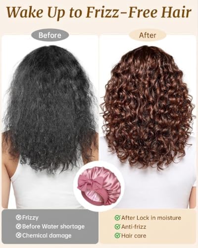 CHLINS Double Layer Satin Bonnet for Sleeping, Hair Bonnet for Curly Hair - Image 4