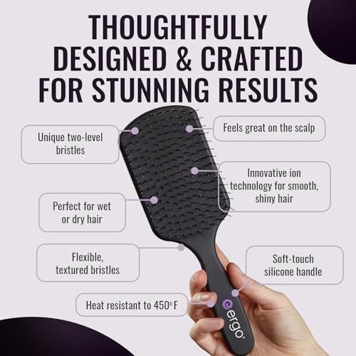 ERGO Super Gentle Large Paddle Brush for Blow Drying - Hair Brushes for Women with Thick or Thin Hair - Dual Hairbrush for Women - Detangler Hair Brush - Gently Detangles Curly or Wet Hair - ERG1000 - Image 3