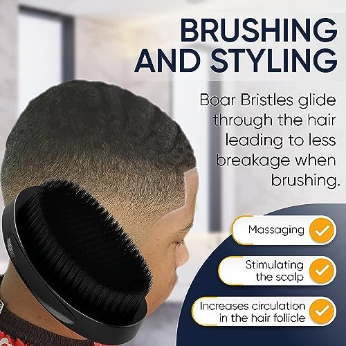 360 Wave Brush medium boar bristle | curved palm for men hair (Black) - Image 2