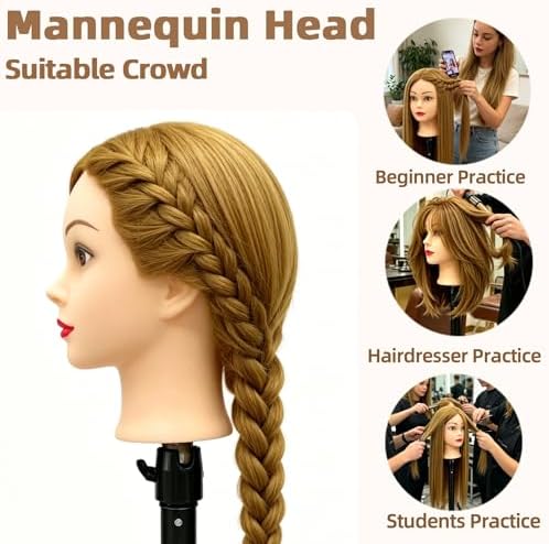 Long Hair Mannequin Head, Cosmetology Mannequin Head with Hair for Styling - Image 4