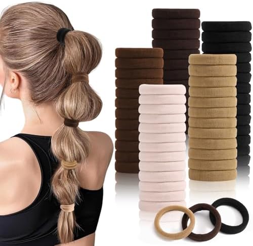 SYGY Hair Tie, 100PCS Hair Ties for Thick Thin Hair, Seamless Cotton Hair Bands, No Damage for Women, Soft Hair Accessories Ponytail Holders, Brown Color by SYGY