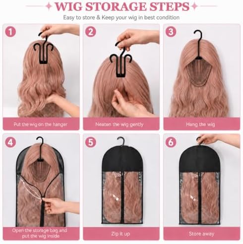 6‑Pack Long Wig Storage Bags, Hanging Hair Extension Holder with Hooks - Image 7