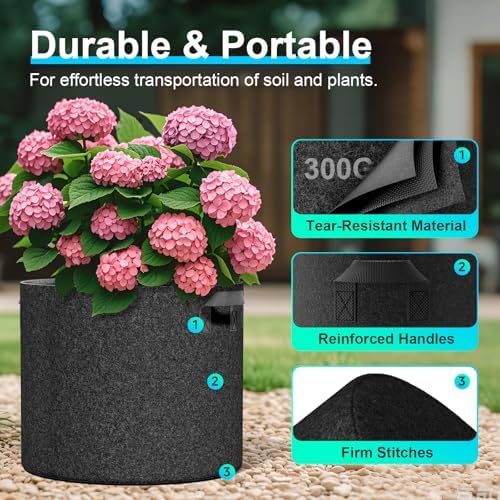 Land Guard 4-Pack Fabric Grow Bags 15 Gallon, Thickened Nonwoven Garden Pots, Growing Bags with Handles, Black - Image 4