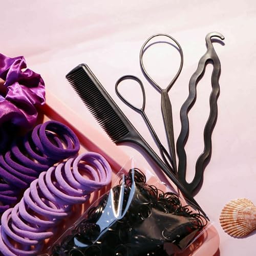 YANRONG Hair Accessories for Woman, 755PCS Set Seamless Ponytail Holders Variety Hair Scrunchies Hair Bands Scrunchy Hair Ties For Thick and Curly (Purple) - Image 7