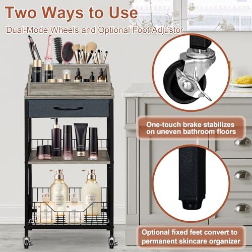 Large Makeup Cart Organizer with Hair Tool Holder, Black and Gray - Image 5