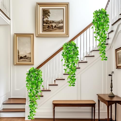 Artificial Hanging Plants, 2pcs Fake Pothos Vine Greenery for Wall Decor - Indoor Outdoor Home Living Room Hanging Decor, No Basket Included - Image 5