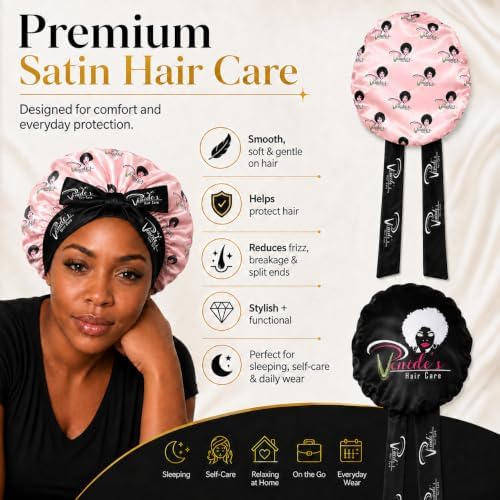 Venide's Reversible Satin Bonnet for Women - Adjustable Tie Strap Sleep Cap for Curly & Natural Hair - Image 2