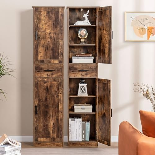 usikey 67'' Tall Storage Cabinet with Adjustable Shelves & 2 Doors, Bathroom Cabinet with 1 Drawer, Narrow Tall Cabinets for Living Room, Home Office, Rustic Brown - Image 2
