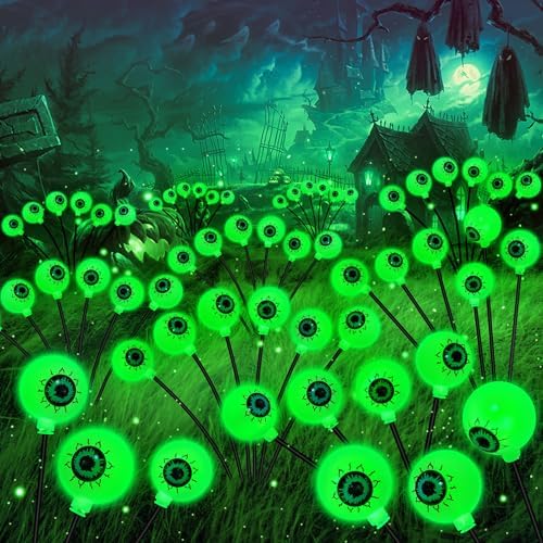 NBQQ Halloween Decorations Outdoor, 4 Pack 24 LED Solar Scary Eyeball Swaying Lights, Green Solar Firefly Lights Waterproof Outdoor Garden Light for Yard,Garden,Lawn,PartyPatio,Party by NBQQ