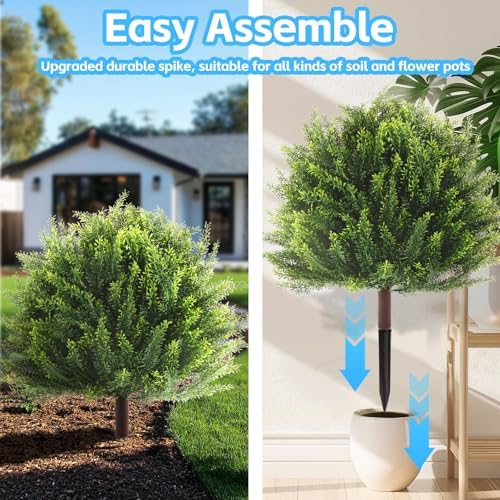 24.2" Outdoor Artificial Plants Topiary Trees - UV Resistant Faux Greenery Fake Shrubs Bushes for Front Porch Home Garden Patio Decor with Ground Spike - Image 2