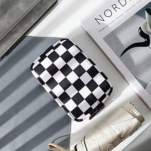 E-Tree Cute Small Makeup Bag, Cosmetic Toiletry Skin Care Make up Little Items Pouch for Purse,Zipper Mini Tech Charger Cable Electronic Organizer Case,Travel Accessories for Women Men Teen,Checkered - Image 6