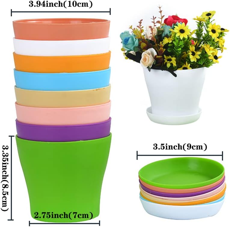 Tergy 50 Pack 4 Inch Plant Pots Bulk Small Plastic Planters Pots with Drainage Holes Flower Pot for Succulent, Cactus, Herb, African Violet (50pcs-Multicolor, 4Inches) - Image 2