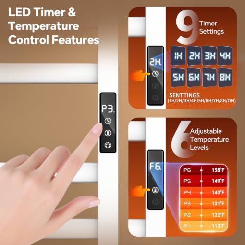 Electric Towel Warmer Wall Mounted, Heated Towel Rack with Intelligent Timer & Temperature Control, Plug-in or Hardwired, Left/Right Compatible, 21 Inch, White - Image 3