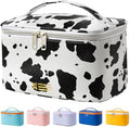 Travel Makeup Bag for Women, PU Leather Cosmetic Case, Cute Cow Printed by Meiyuuo