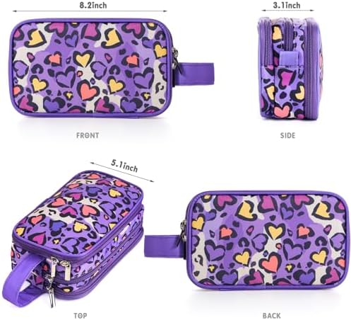 Kids Toiletry Bag for Girls, Travel Toiletry Bag for Little Young Girls Cosmetic Bag Makeup Bag Waterproof Hanging Wash Bag Toddler Toiletries, Leopard Purple - Image 2