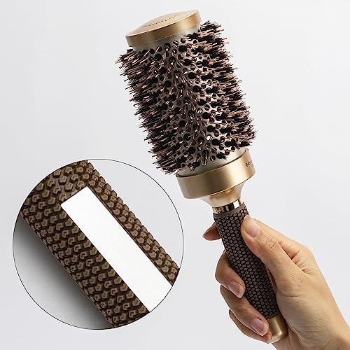 3 Pcs Boar Bristle Round Brush for Blow Drying, Nano Thermal Ceramic and Ionic Tech Hair Brush for Curling and Straightening - Large，Medium and Small Round Brushes - Image 3