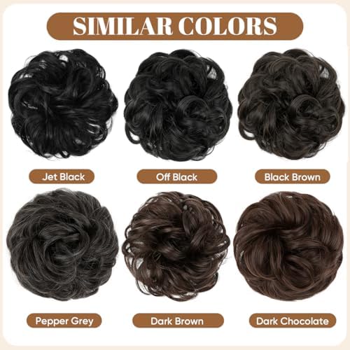 CJL HAIR Large Messy Bun Hair Piece Wavy Curly Scrunchies Synthetic Chignon Ponytail Hair Extensions Thick Updo Hairpieces for Women Pepper Grey - Image 3