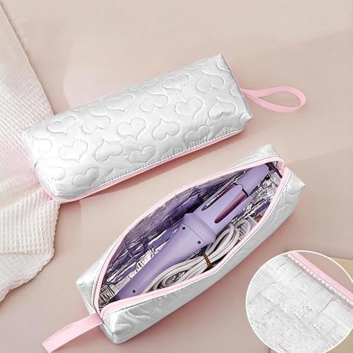 Heat Resistant Hair Tools Travel Bag, Portable Storage Case Pouch with Heart Pattern for Curling Irons, Flat Irons, Hair Straighteners and Accessories (White) - Image 6