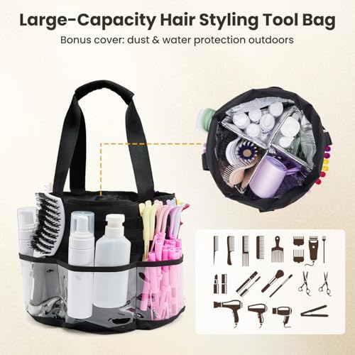 Hairstylist Travel Bag, with Dust Cover, 11L Large Capacity, Heat-Resistant Interior, Clear Pockets, 24 Hook-and-loop Slots, Top Drawstring, Makeup & Pet Grooming Supplies Organizer - Image 5